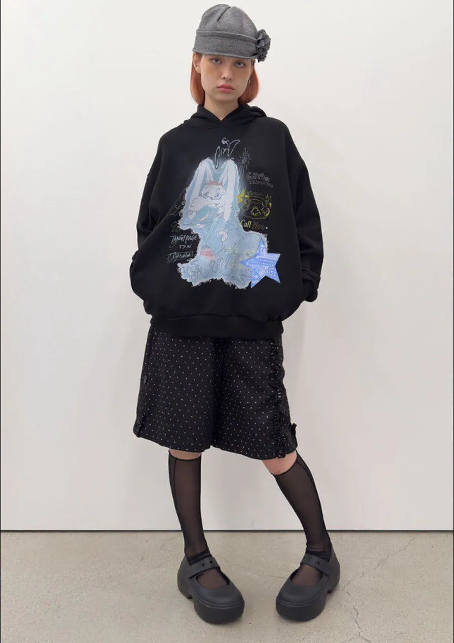 【typeservice】Star Patched Rabbit Hoodie [Grey / Black]