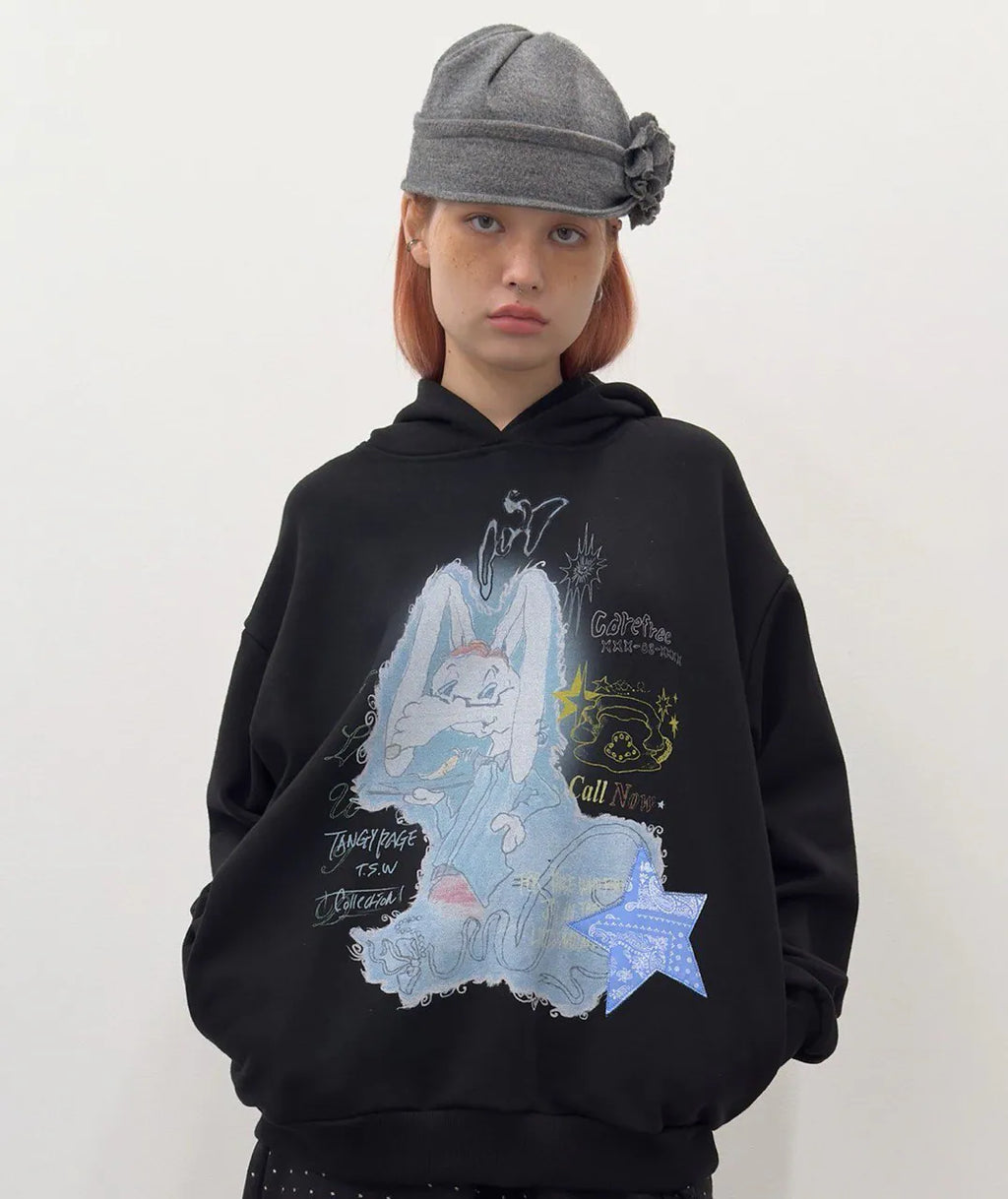 【typeservice】Star Patched Rabbit Hoodie [Grey / Black]