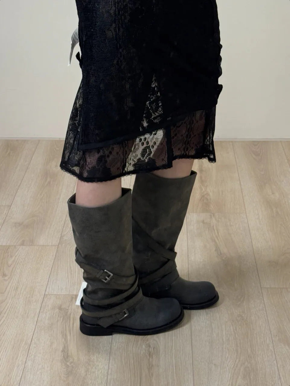 【NEGATIVETHREE】Slouchy Long Boots [Dusty Grey]