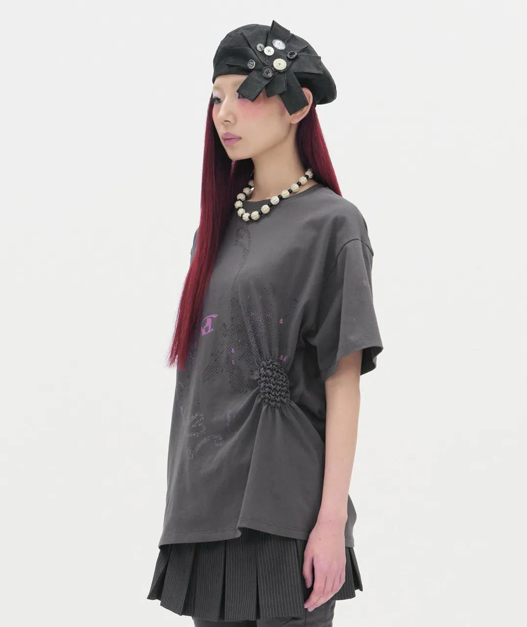 【typeservice】Scattered Ruched Top [Yellow / Charcoal / White]