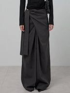【Flare up】Layered Wrap Trousers [Black / Charcoal]