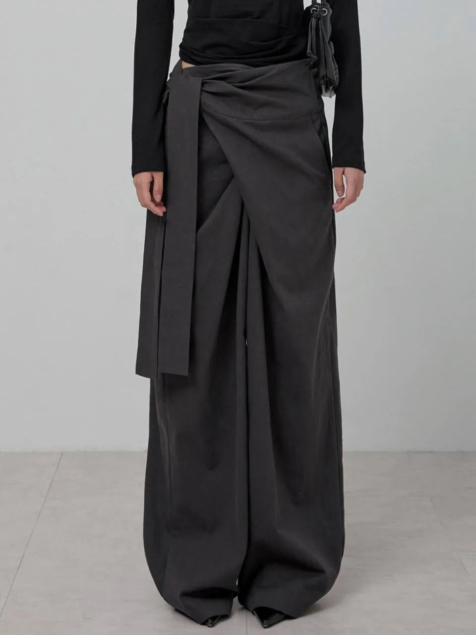 【Flare up】Layered Wrap Trousers [Black / Charcoal]