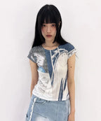 【typeservice】Captured Print Top [Blue]