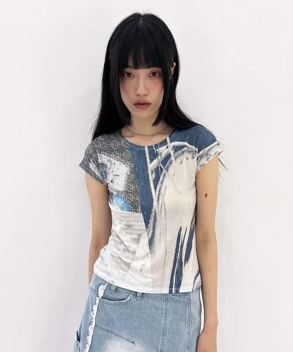 【typeservice】Captured Print Top [Blue]