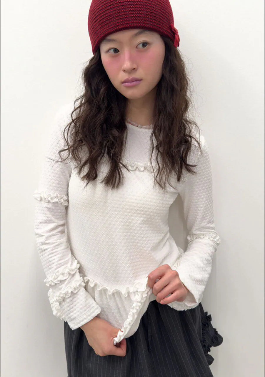 【typeservice】Flared Ruffle Top [White]