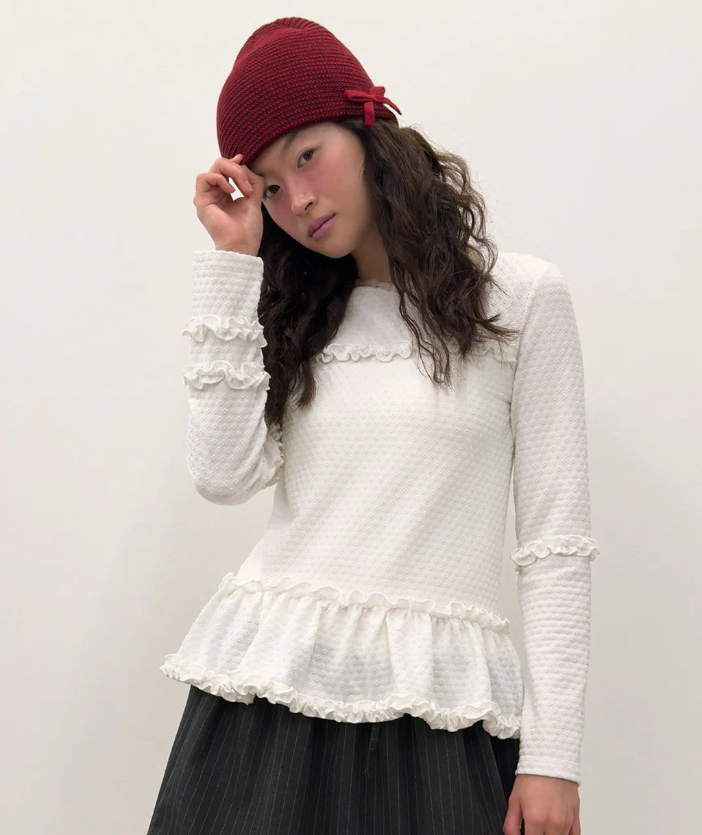【typeservice】Flared Ruffle Top [White]