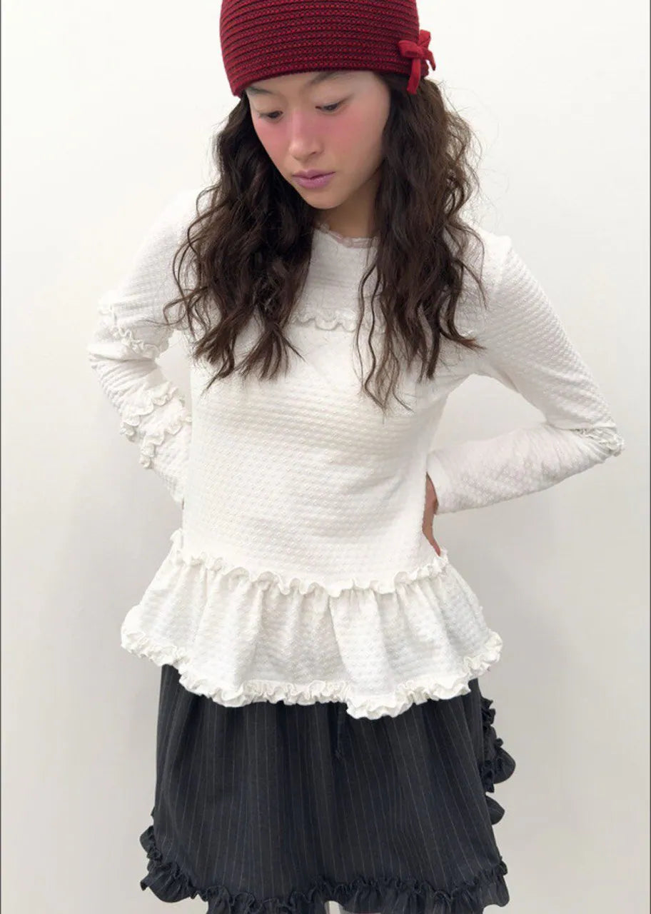 【typeservice】Flared Ruffle Top [White]
