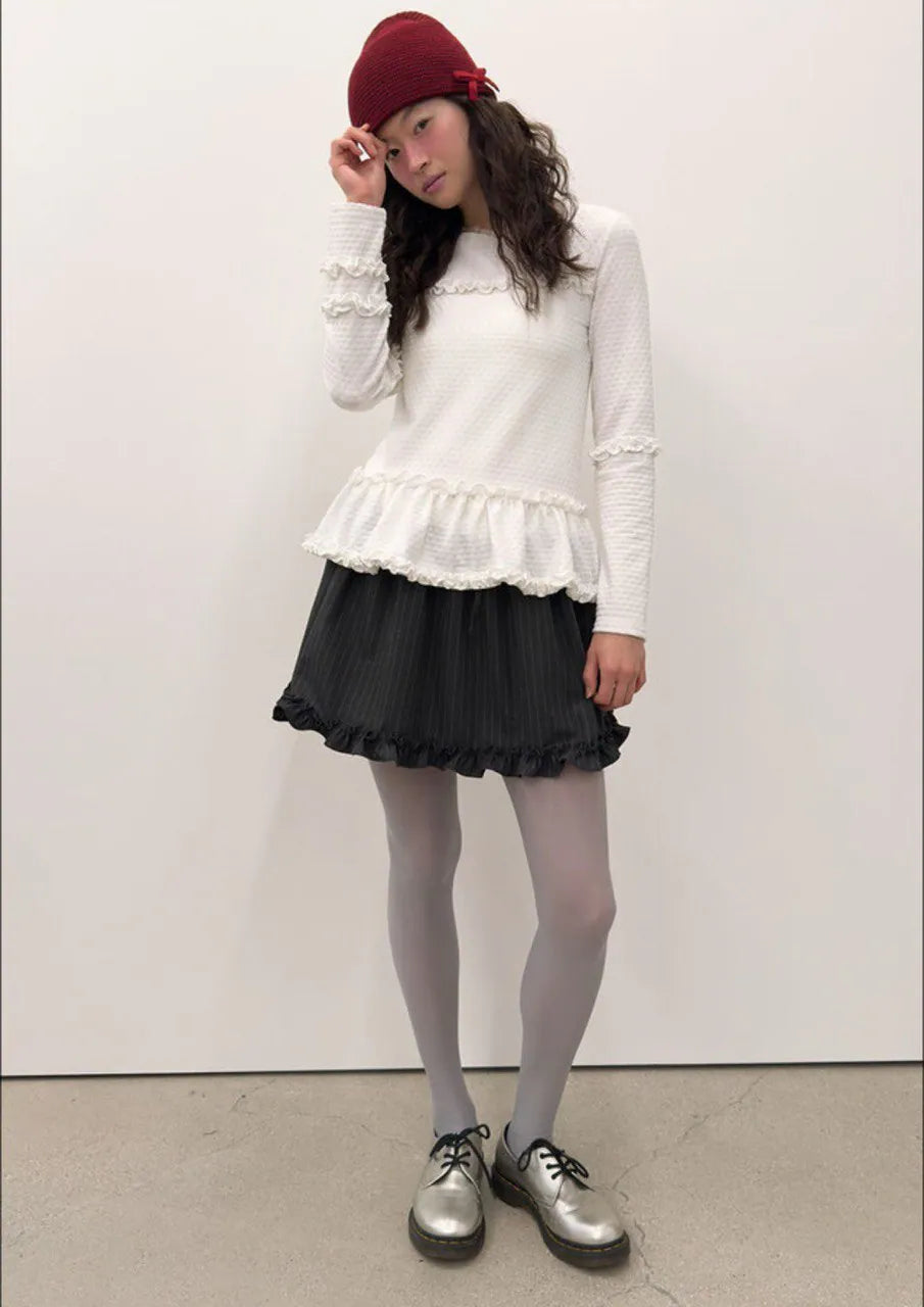 【typeservice】Flared Ruffle Top [White]
