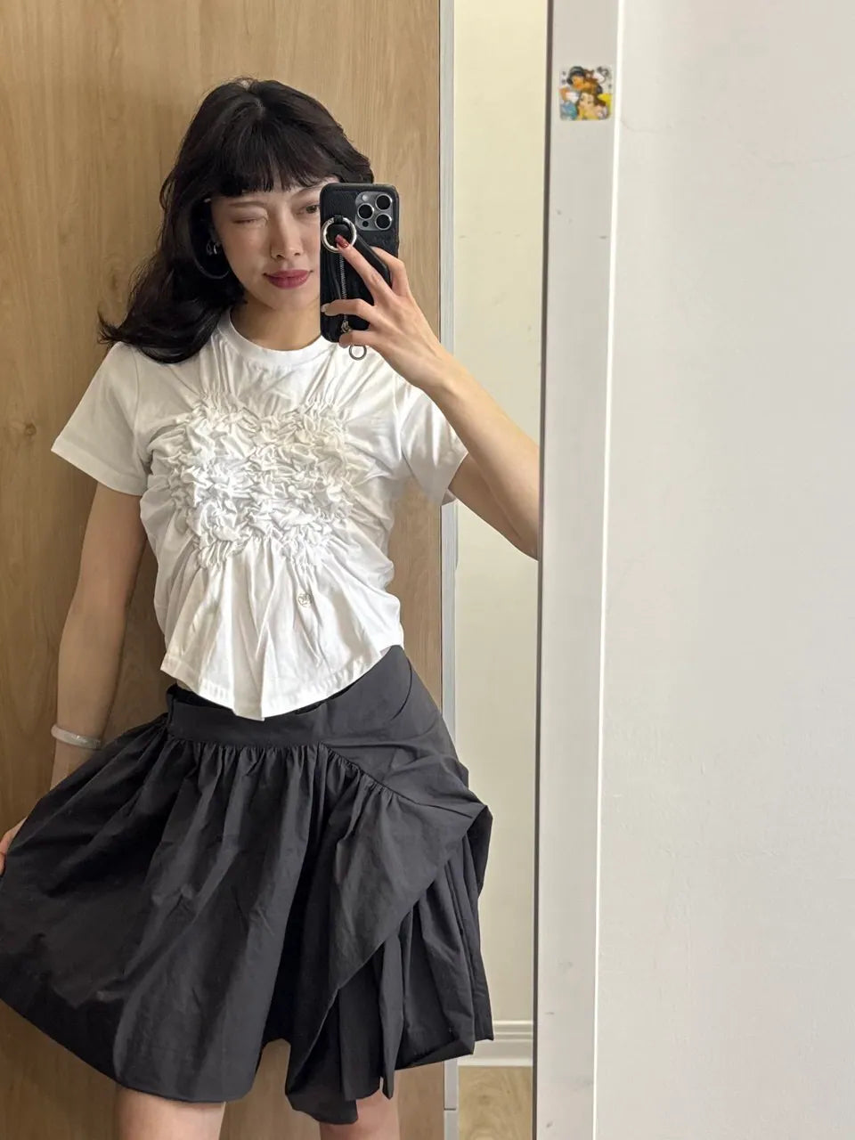 【Flare up】Asymmetrical Draped Layered Skirt （黑色現貨）
