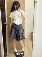 【Flare up】Asymmetrical Draped Layered Skirt （黑色現貨）
