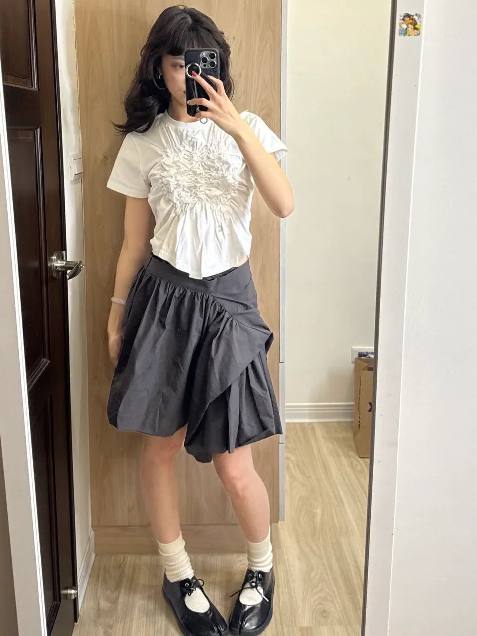 【Flare up】Asymmetrical Draped Layered Skirt （黑色現貨）