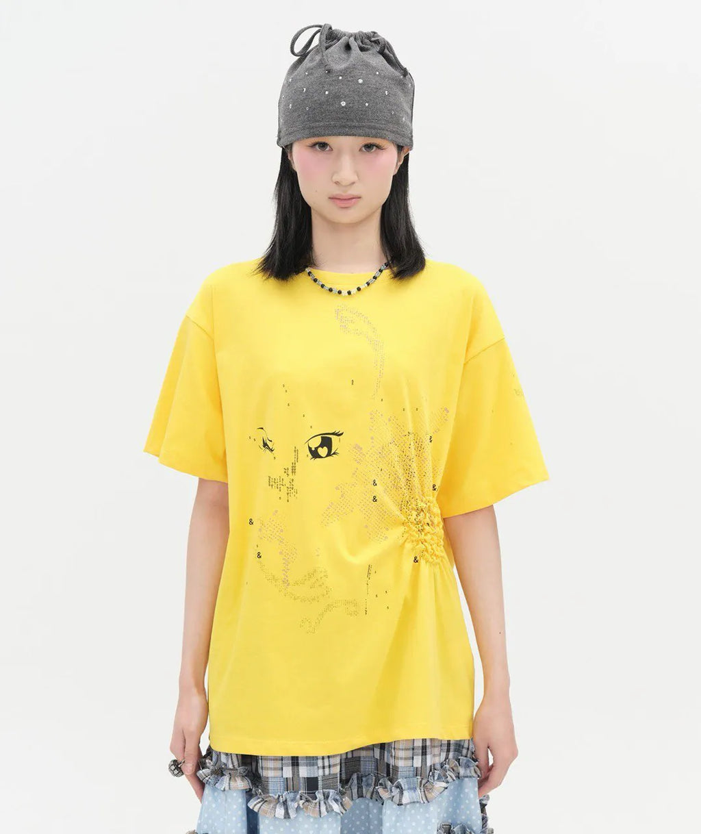 【typeservice】Scattered Ruched Top [Yellow / Charcoal / White]