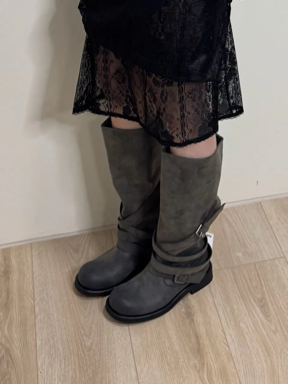 【NEGATIVETHREE】Slouchy Long Boots [Dusty Grey]