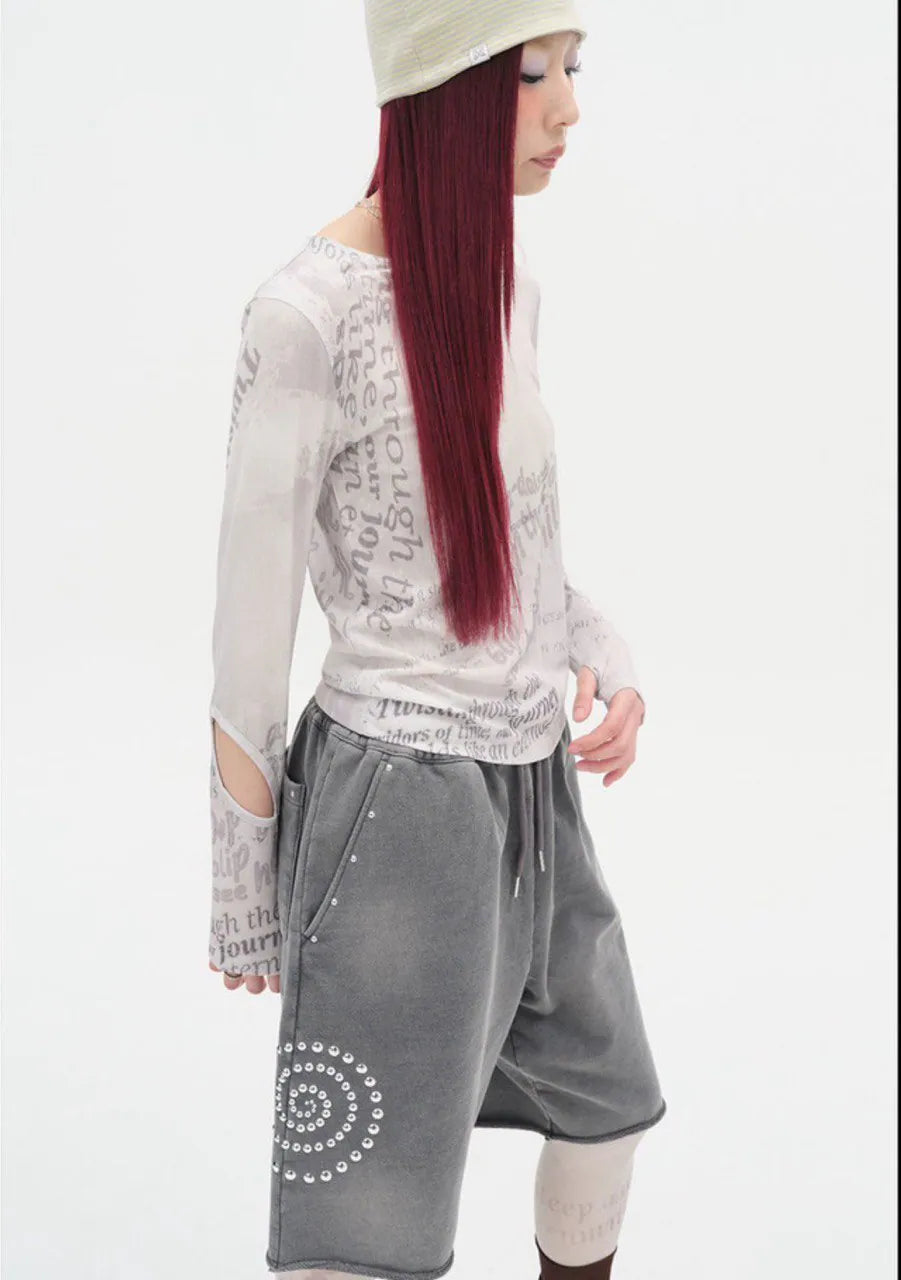 【typeservice】 Washed Hotfix Shorts [Charcoal]