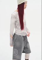 【typeservice】 Washed Hotfix Shorts [Charcoal]