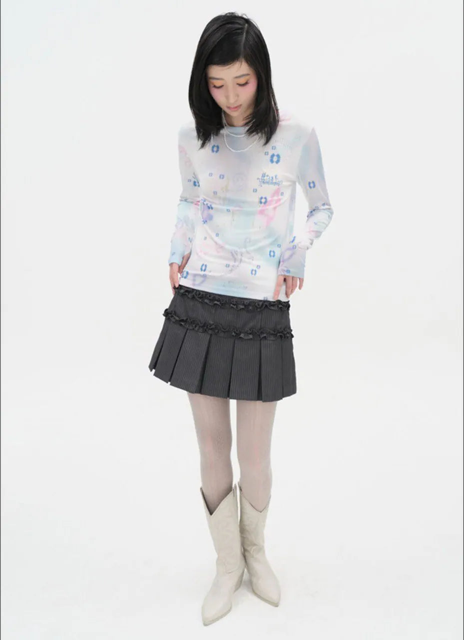 【typeservice】 Ruffled Stripe Skirt [Charcoal]