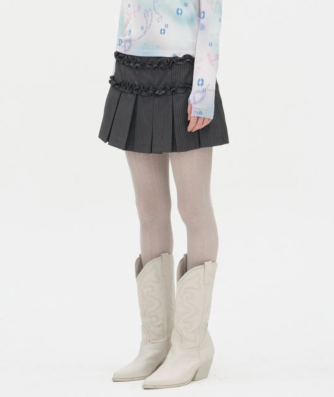 【typeservice】 Ruffled Stripe Skirt [Charcoal]