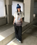【typeservice】Rabbit Ruched Top [White / Charcoal]