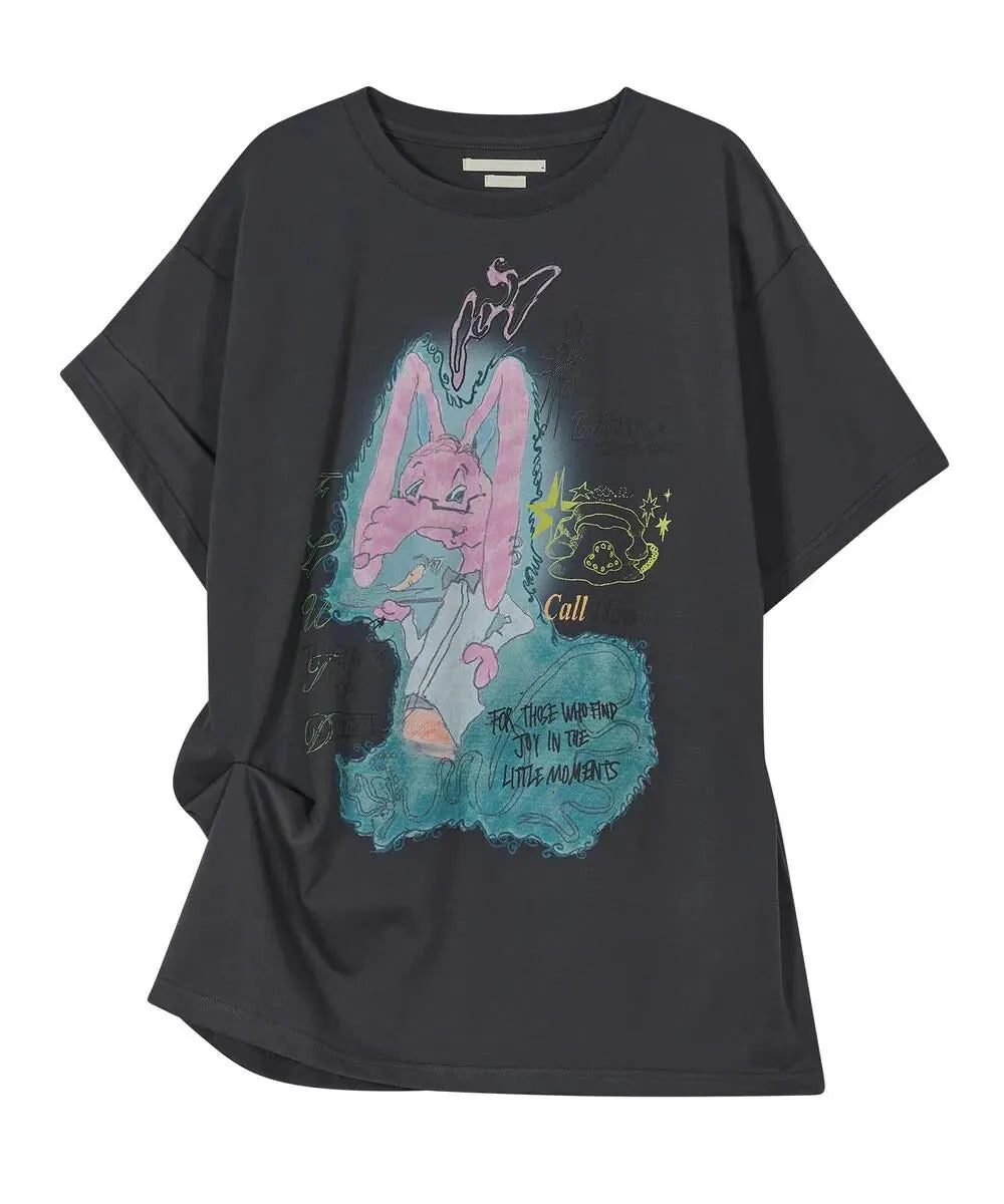 【typeservice】Rabbit Ruched Top [White / Charcoal]