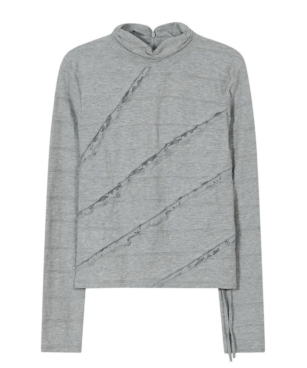 【typeservice】Lettuce Stitch Roll Neck Top [Gray]