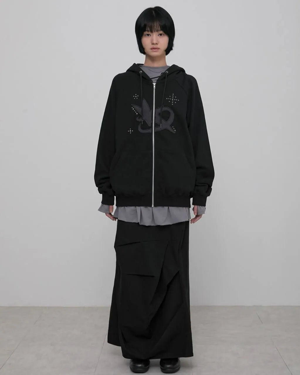 【Flare up】Milky Way Zip Hoodie [Black / Grey]