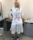 【typeservice】Rabbit Ruched Top [White / Charcoal]
