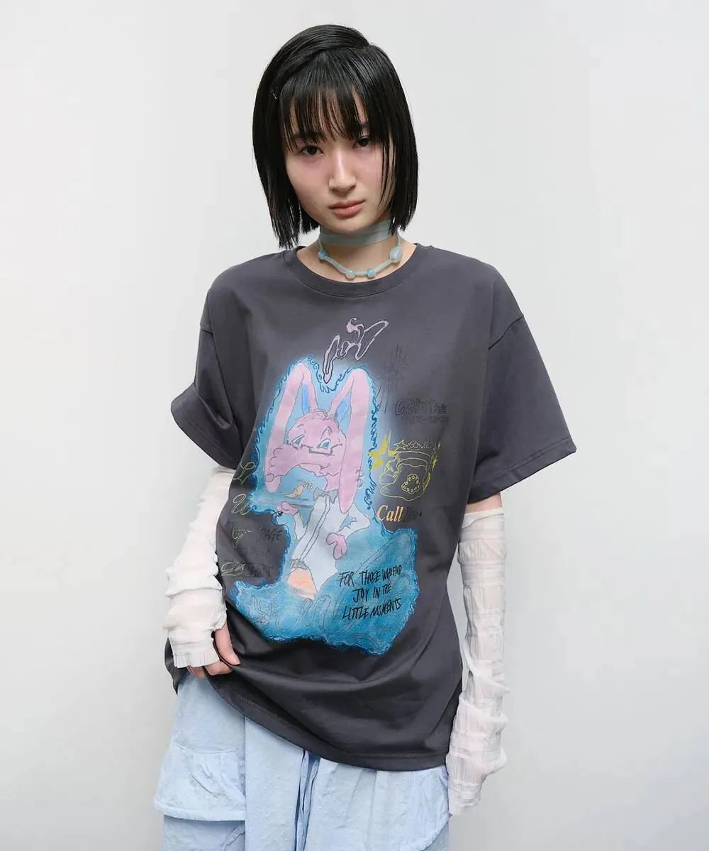 【typeservice】Rabbit Ruched Top [White / Charcoal]