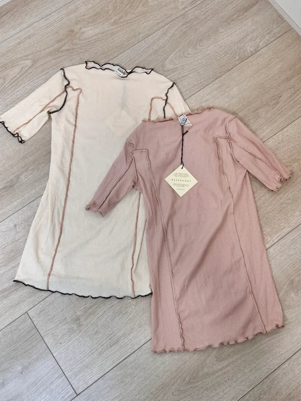 【baserange】Omato 3/4 Tee Shirt [Pink / Beige]