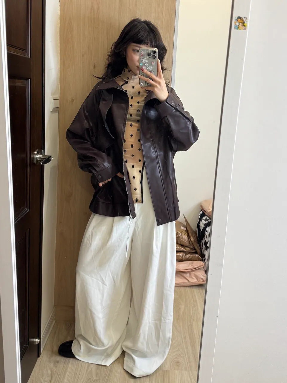 大翻領皮外套