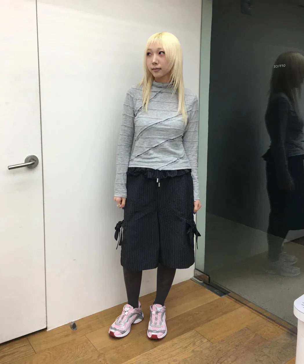 【typeservice】Lettuce Stitch Roll Neck Top [Gray]