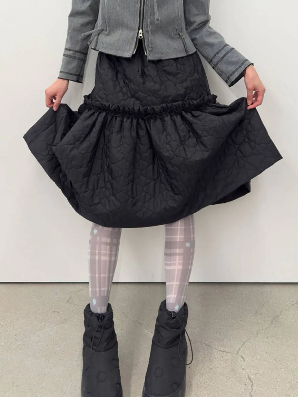 【typeservice】Frost Plaid Tights [Gray]