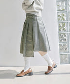 不對稱卡扣褶皺五分裙（灰色現貨）