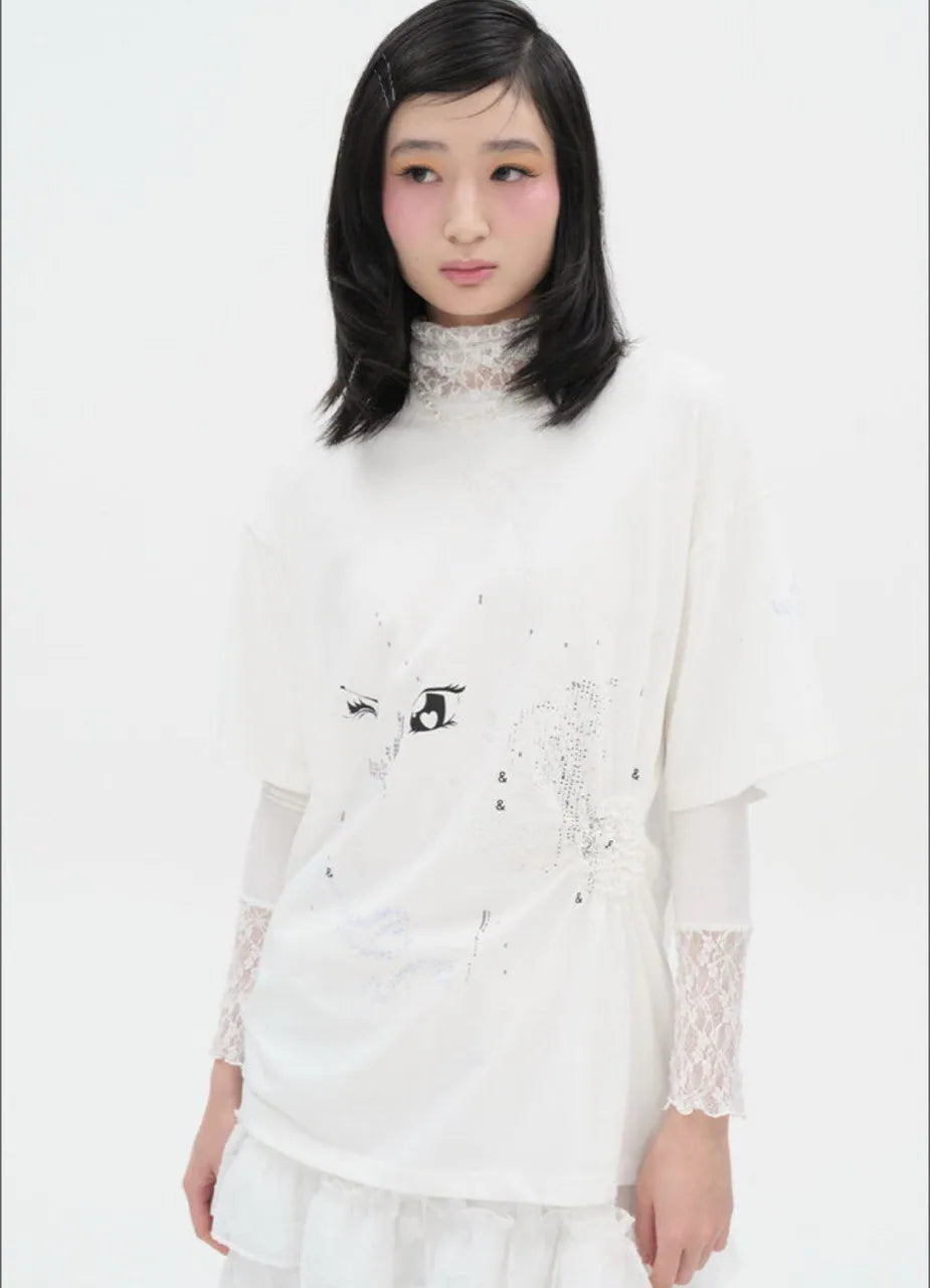 【typeservice】Scattered Ruched Top [Yellow / Charcoal / White]
