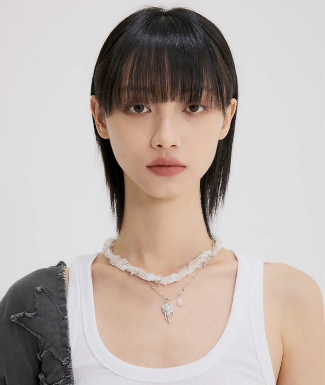 【Flare up】Braided Handmade Necklace [Black / White / Gray]