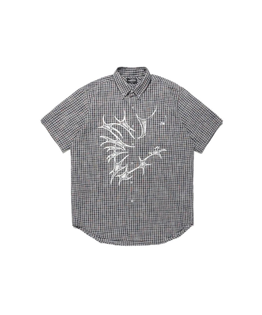 【niceghostclub】tornado star check big big half shirt [ grey / brown ]
