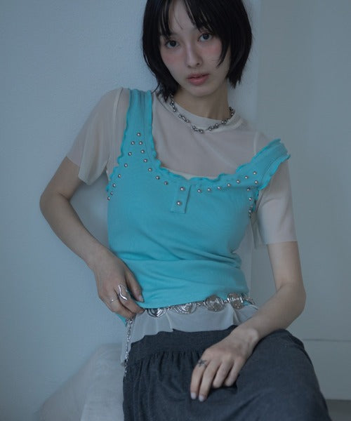 【VACANCY】鉚釘背心＋透明短袖set