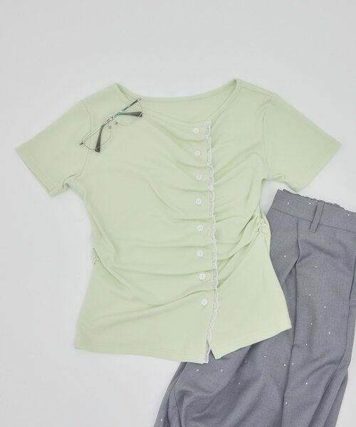 【DISCOAT】蕾絲分層抓皺感垂墜短袖 - 6 colors