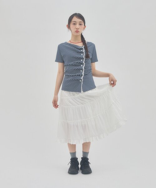 【DISCOAT】蕾絲分層抓皺感垂墜短袖 - 6 colors