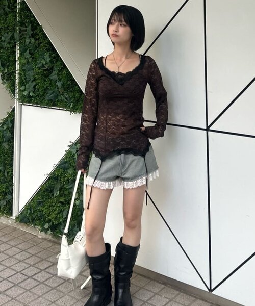 【WWG】V領蕾絲薄長袖 - 4 colors
