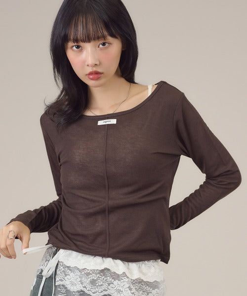 大領口透明感薄長袖 - 5 colors