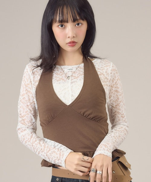 大領口透明感薄長袖 - 5 colors
