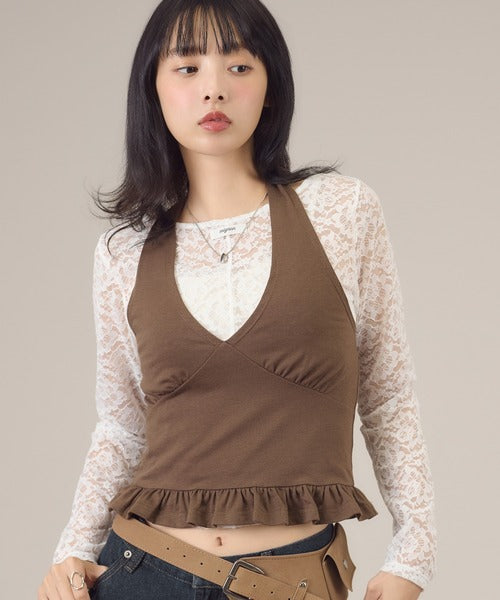 大領口透明感薄長袖 - 5 colors
