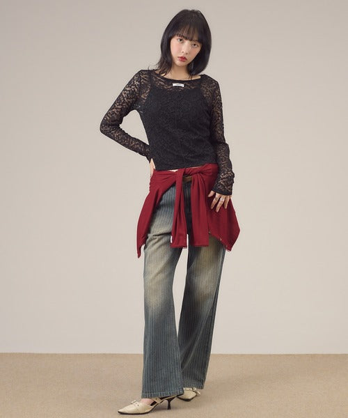 大領口透明感薄長袖 - 5 colors