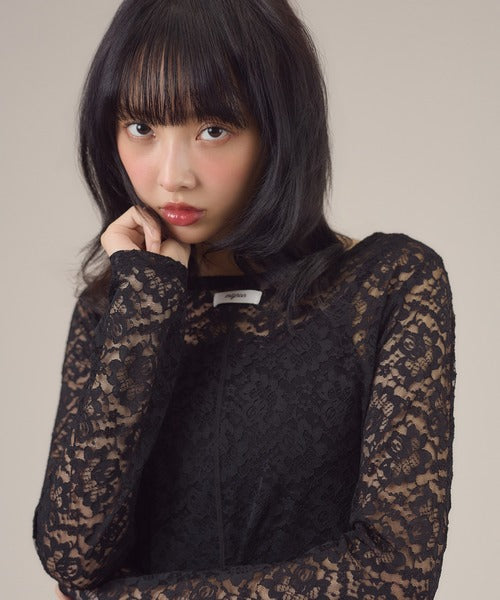 大領口透明感薄長袖 - 5 colors