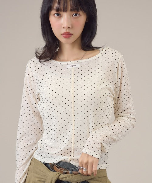 大領口透明感薄長袖 - 5 colors