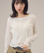 大領口透明感薄長袖 - 5 colors