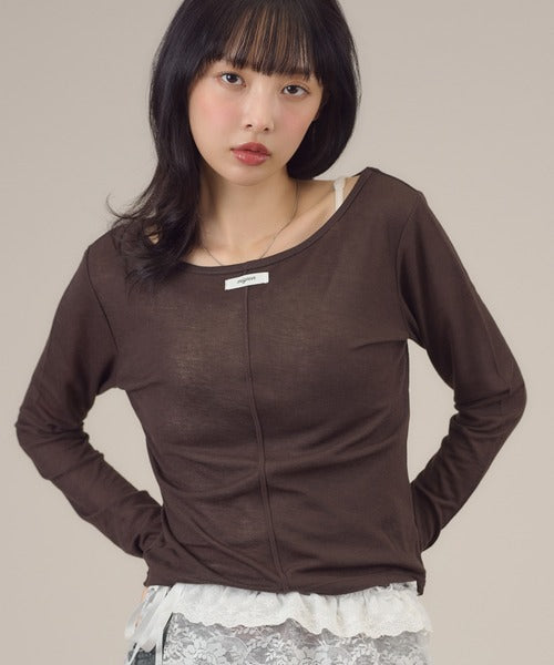 大領口透明感薄長袖 - 5 colors