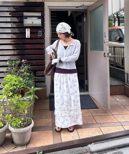 滿版印花下擺褶皺長裙 - 3 colors