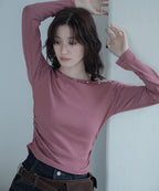 【VACANCY】金屬排扣斜肩條文薄長袖 - 3 colors