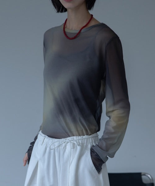 【VACANCY】圓領渲染透明感薄長袖 - 5 colors
